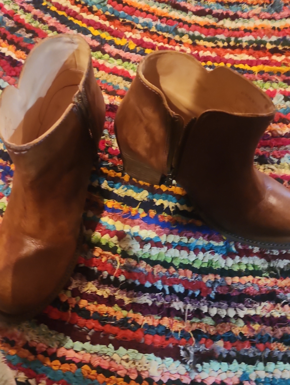 Bed Stu Cognac Leather Ankle Booties with Side Zips